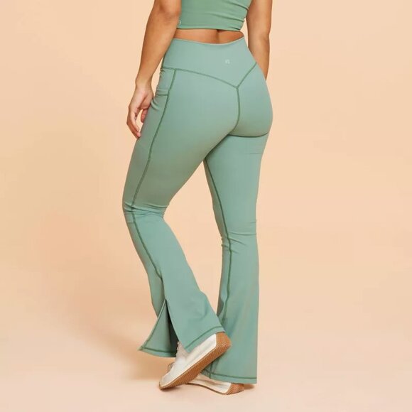 Blogilates Crisscross High-Rise Flared Leggings, Olive Green, L - Picture 3 of 6